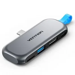 Vention THYH0 Docking USB-C 4K con 1x USB, 1x HDMI, 1x USB-C PD y Lector de Tarjetas - Gris